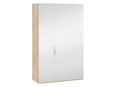 Шкаф комбинированный Эмбер с 3 зеркальными дверями Яблоня Беллуно, Белый глянец
